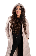 Stone Longline Hooded Puffer Coat - Ava