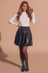 Black Faux Leather High Waisted Mini Skirt - Luxio