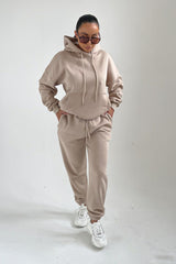 Stone Oversized Front Pocket Pullover Hoodie Cuffed Joggers Loungewear Set - Alexia