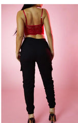 Black Stretch High Waist Soft-Touch Cargo Trousers with Pockets- Simon