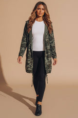 Khaki Camo Hooded Longline Parka  Cardigan - Army