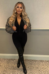 Charcoal Cropped Cargo Bomber Jacket - Fiora