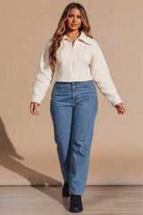 Cream Cropped Zip Front Jacket- Anina