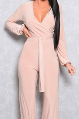 Stone Slinky Wide Leg Plunge Jumpsuit - Gemma