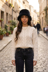 Black Faux Fur Bucket Fluffy Soft Winter Hat- Sona