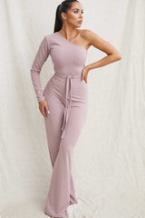 Mauve Belted One Shoulder Jumpsuit - Evelyn
