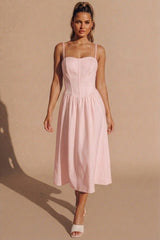 Pink Corset Detail Strappy Midaxi Dress - Rosa