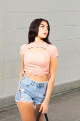 Pink Ruched Side Cut Out Crop Top - Alana