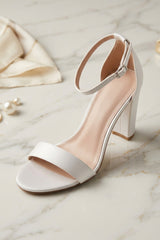 White Strappy Ankle Strap Square Heel Sandals - Willow