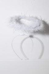 White Halloween Angel Halo Sparkly Fur Headband - Rosa