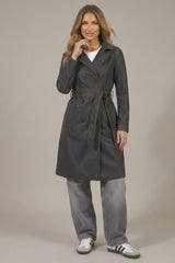 Black Oversized Double Breasted PU Belted Trench Coat - Cherri