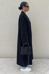Black Oversized Longline Open Front Coat-Fyona