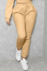 Nude Long Sleeve Cropped Fleece Hoodie & Cuffed Joggers Loungewear Set - Layla