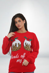 Red Festive “Hands Off My Pud” Christmas Pudding Graphic Jumper – Tilly