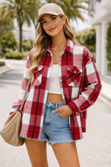 Red Checked Soft Full Sleeve Button Up Shacket-Giasl
