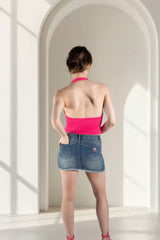 Fuchsia Ribbed Halter Neck Button Front Top - Lila