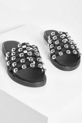 Black Studded Caged Sliders - Sinead