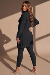 Black Ribbed Knitted 3 Piece Loungewear Set-Jinet
