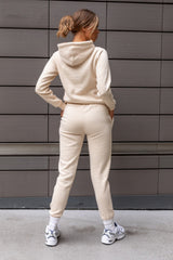Cream Oversized Hoodie & High Waisted Seam Front Cuffed Joggers Loungewear Set - Martha