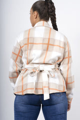 Stone Check Tie Waist Shacket-Alyan