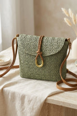 Khaki Woven Ring Detail Crossbody Bag - Braided