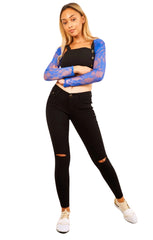 Black Slit Knee Skinny Ripped Five Pocket Detail Jeans- Sylah
