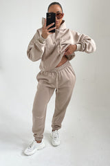 Stone Oversized Front Pocket Pullover Hoodie Cuffed Joggers Loungewear Set - Alexia