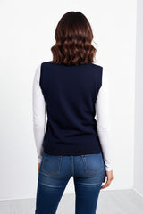 Navy V Neck Sleeveless Knitted Vest- Hanya