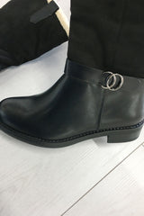Black Faux Leather & Suede Buckle Detail Winter Boots – Kyna