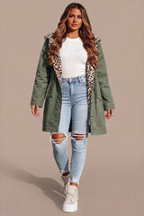 Khaki Parka with Leopard Print Lining Reversible Hooded Jacket– Skye