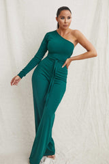 Emerald Belted One Shoulder Jumpsuit - Evelyn