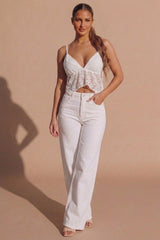 White Lace Handkerchief Hem Cami Top - Fynao