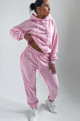 Baby Pink Oversized Front Pocket Pullover Hoodie Cuffed Joggers Loungewear Set - Alexia