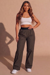 Brown Lightweight Elasticated Waist Wide Leg Trousers - Tixom