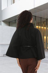 Black Belted High Neck Cape Coat - Vivienne