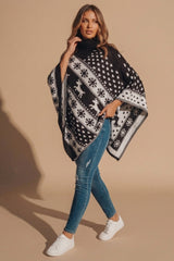 Black Christmas Reindeer Fair Isle Knit Poncho - Traix