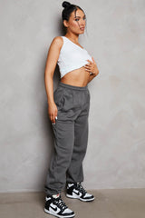 Charcoal Oversized High Waisted Shirred Drawstring Pocket Detail Cuffed Joggers - Samira