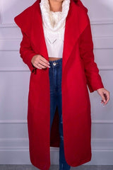 Red Waterfall Duster Belted Long Coat - Pola