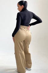 Stone Button Up Double Pocket Cargo Trousers - Laya