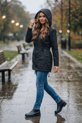 Black Lightweight Showerproof Hooded Mac Jacket - Vera