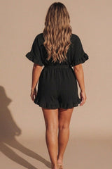 Black Pleated Frill Ruffle Shirt Short Playsuit - Dora