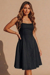 Black Square Neck Sleeveless Skater Midi Dress – Cino