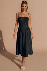 Black Corset Detail Strappy Midaxi Dress - Rosa