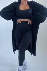 Black Knitted Long Sleeve Pocket Detail Ribbed Cardigan - Leanne