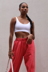 Coral Oversized High Waisted Shirred Drawstring Pocket Detail Cuffed Joggers - Samira