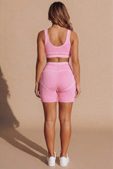 Pink Contour Seamless Sports Bra & Cycling Shorts Set- Giana