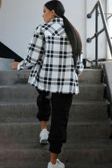 Black Check Print Oversized Button Up Pocket Shacket - Isabella