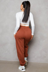 Light Chocolate Oversized High Waisted Shirred Drawstring Pocket Detail Cuffed Joggers - Samira