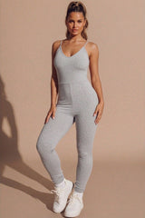 Grey Strappy Sleeveless Unitard Jumpsuit - Claza