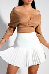 Camel Ribbed Off The Shoulder Crop Top - Kourt